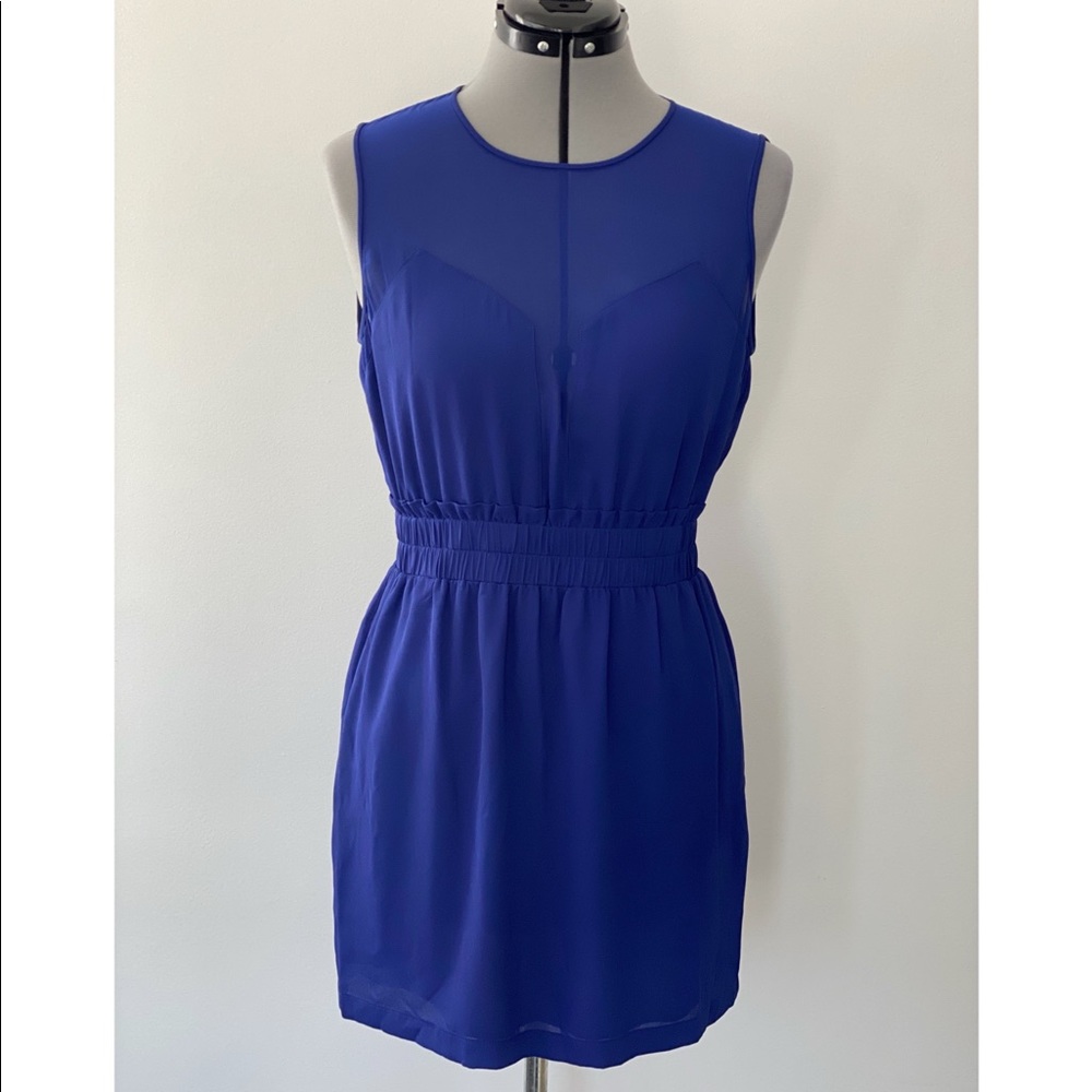 BCBG - Royal blue mini dress with pockets - sheer back - size Medium